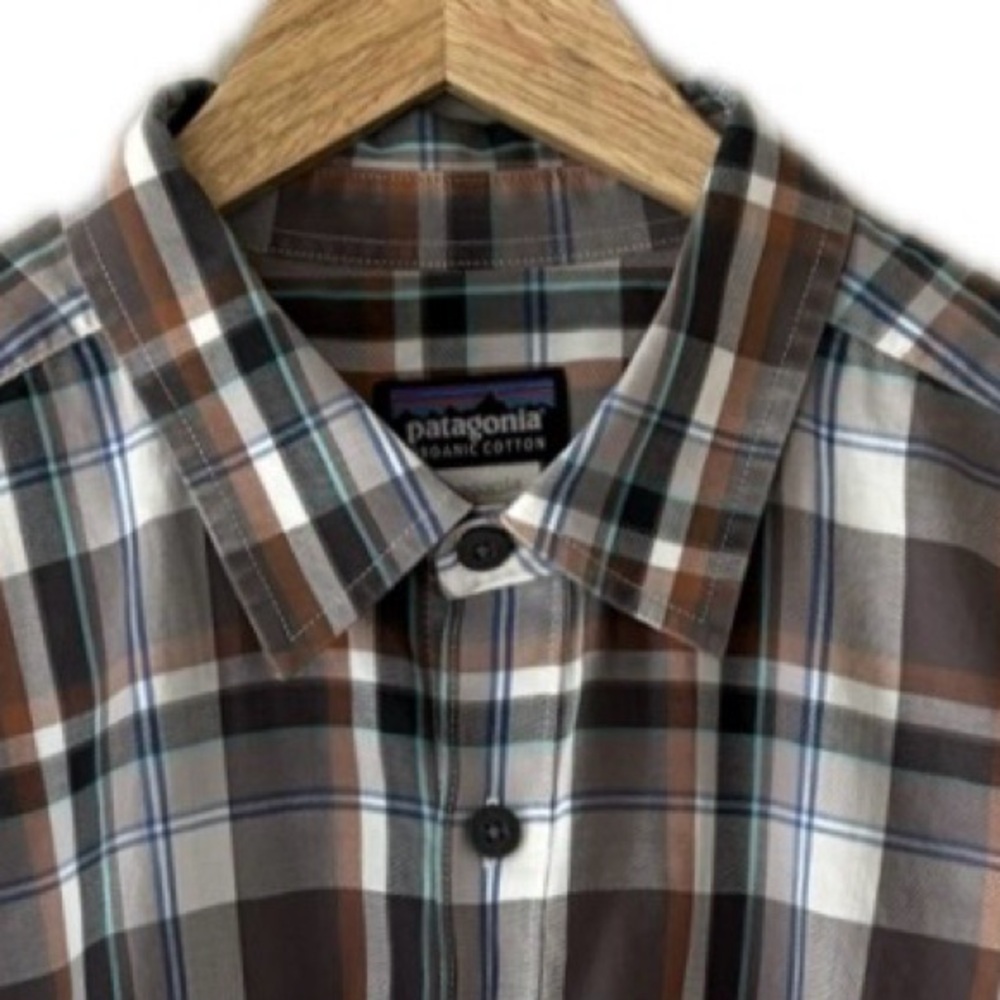 Patagonia Brown Plaid Long Sleeves Button Down Shirt Organic Cotton L - Picture 3 of 6